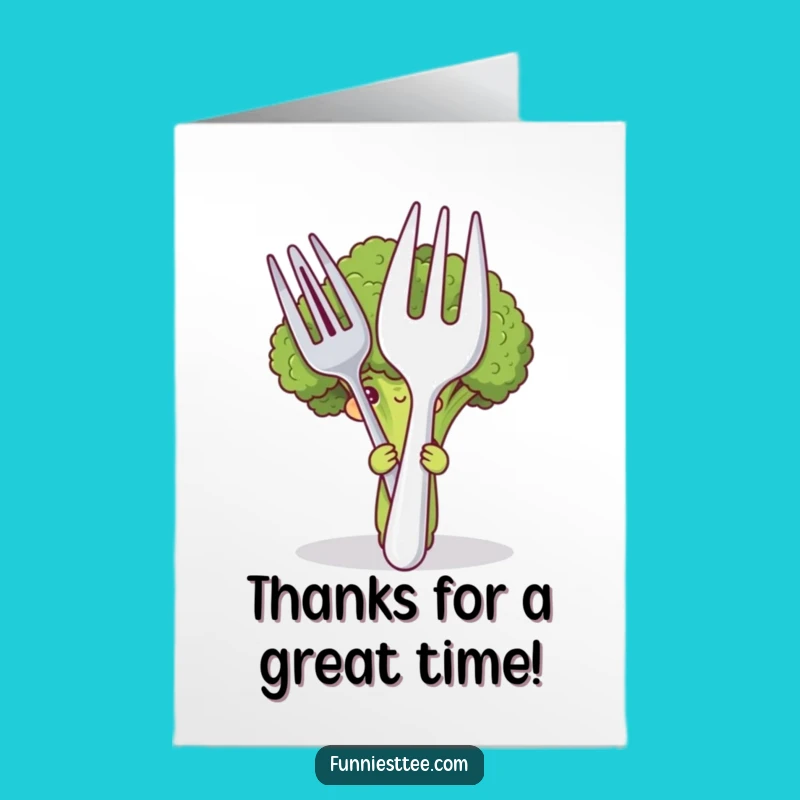 Funny Free Printable Thank You Card: Shy Broccoli Expressing Gratitude With Giant Utensils