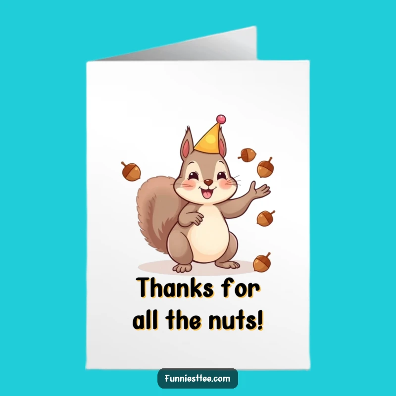 Free Printable Thank You Card: Funny Squirrel Acorn Juggling Downloadable Greeting