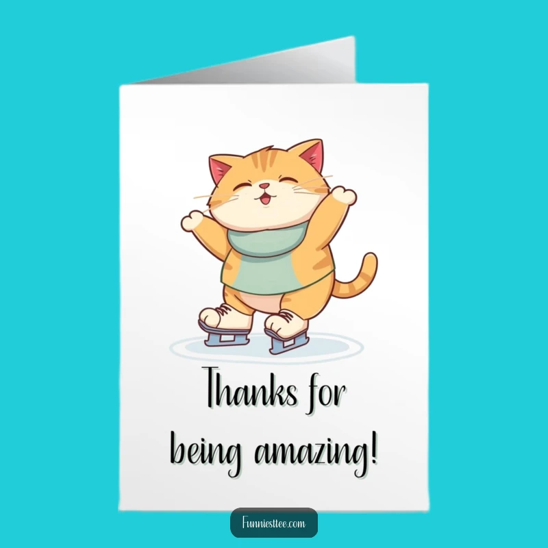 Free Printable Thank You Card: Chubby Cat Ice Skating Shenanigans Download