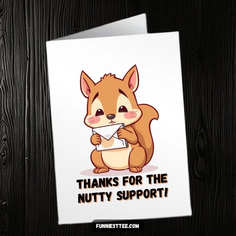 Funny Free Printable Thank You Card: A confused squirrel holding a nut tries to mail it to itself.