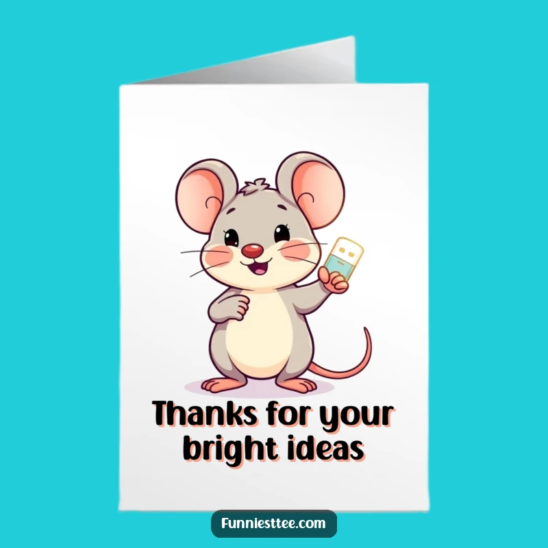 Free Printable Cheerful Mouse Tech Thank You Card: Funny DIY Downloadable Gift