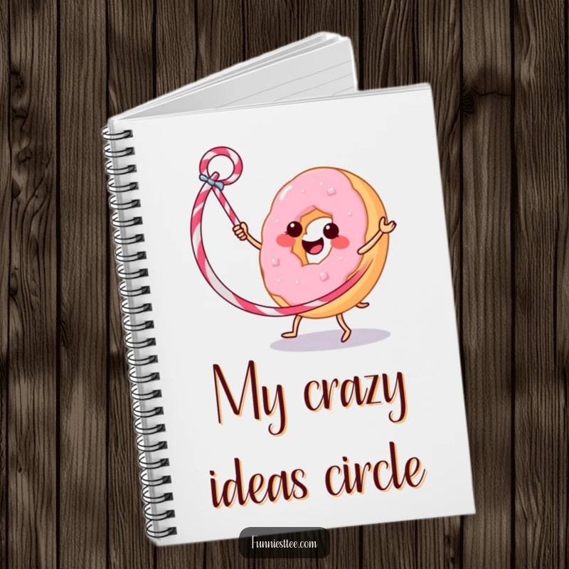 Funny notebook cover with a donut hula hooping with a lic Hula Hoop, designed for capturing notes with a dose of silliness.