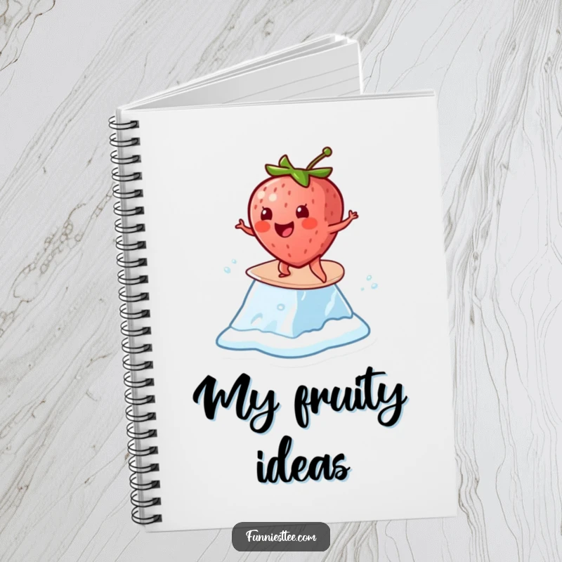 Funny Strawberry Surf Notebook: A cheerful strawberry surfs on a melting ice cube, perfect for notes and plans.