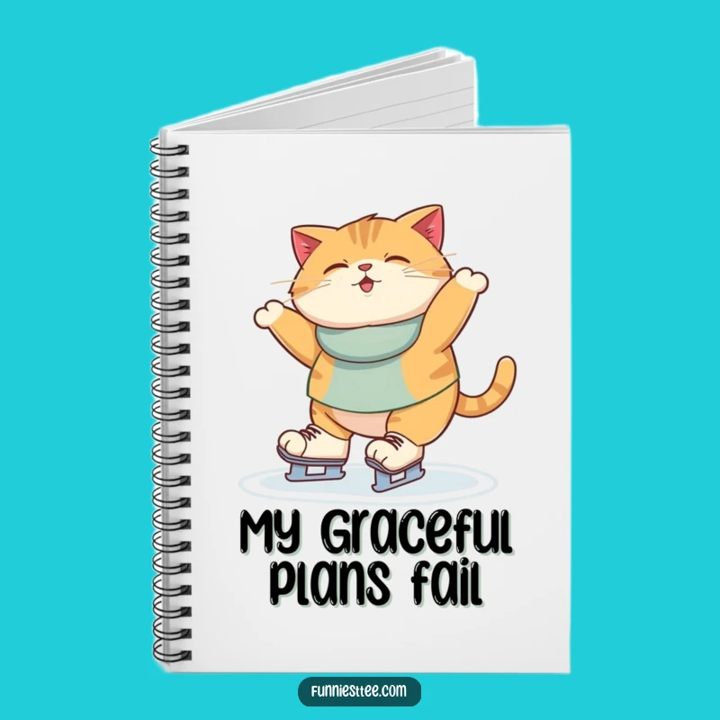 Funny Ice Skating Cat Notebook - Journal Wobbling Feline Adventures Gift