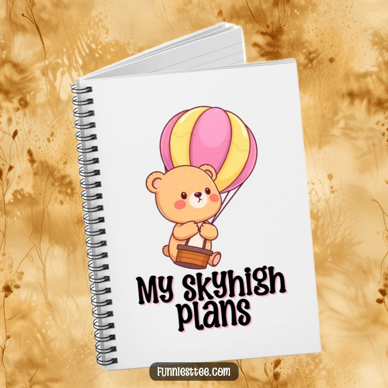 Funny Bear Cub Balloon Notebook: Lined journal with a cute bear cub floating upwards, holding a hot air balloon string, perfect for funny notes and dreams.