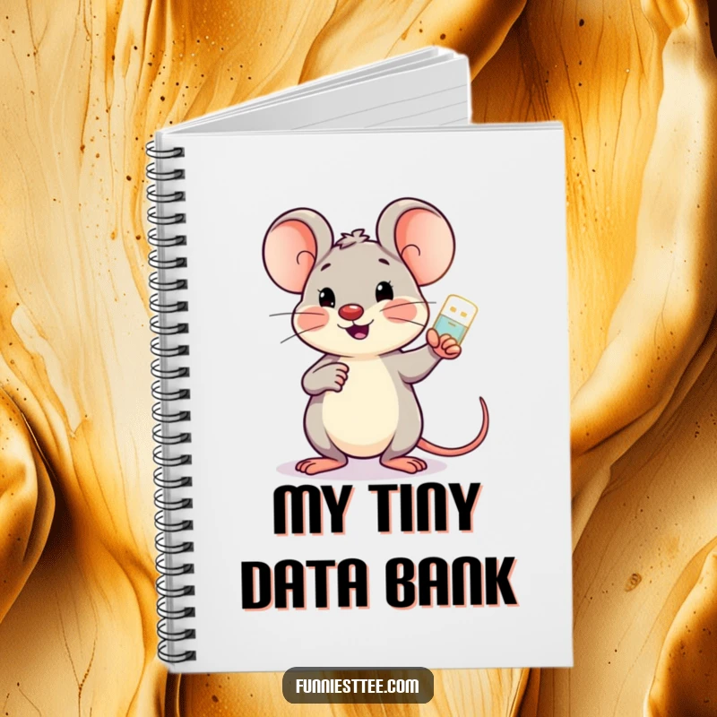 Funny cheerful mouse holding a glowing USB drive, pointing encouragingly at a screen, perfect for writing and planning.