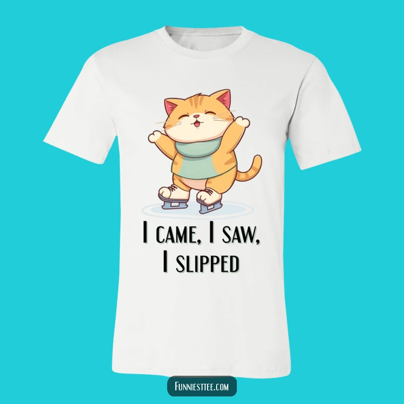 Funny Ice Skating Cat T-Shirt - Hilarious Wobbling Feline Apparel Gift