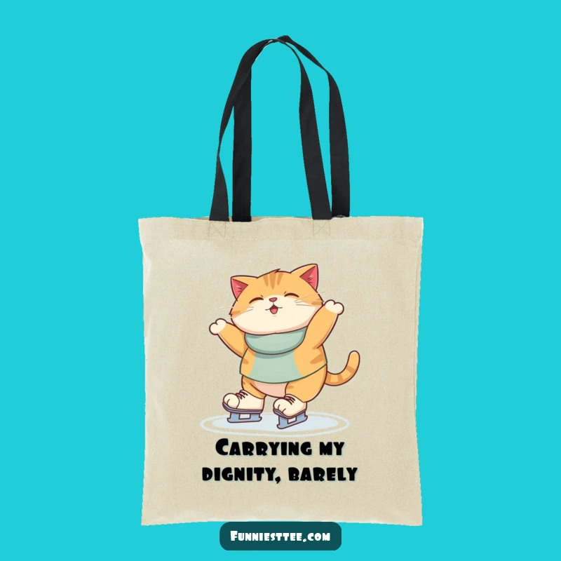 Funny Ice Skating Cat Tote Bag - Spunky Wobbling Feline Accessory Gift