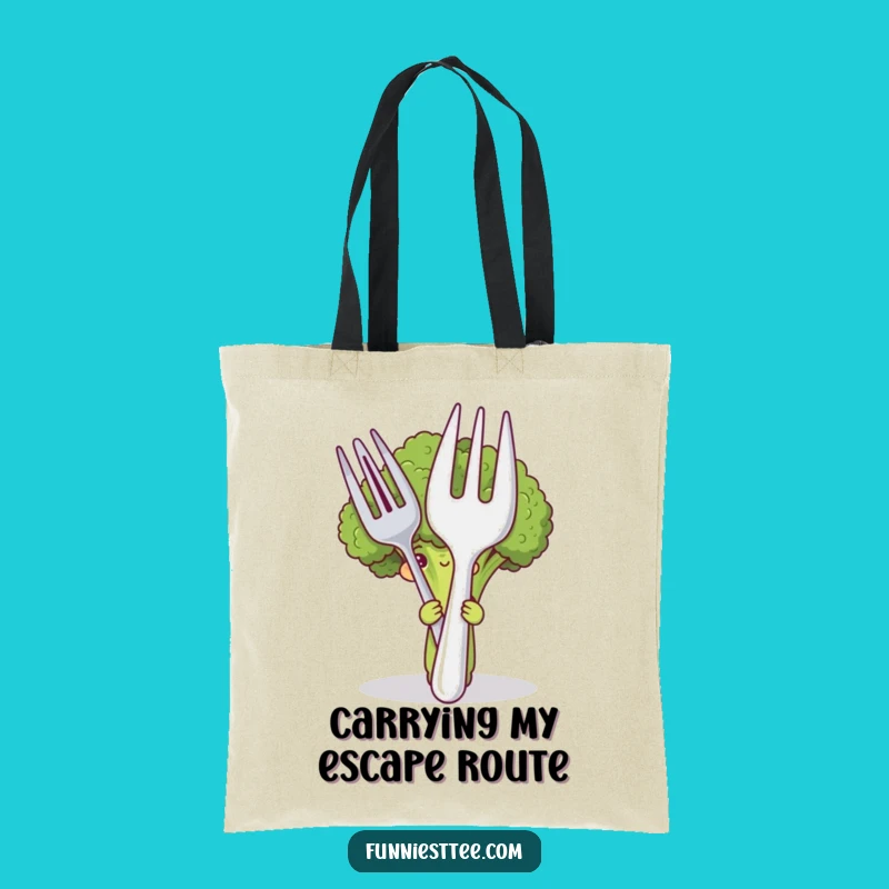 Funny Shy Broccoli Tote Bag: Cute Veggie Hiding, Handy Humorous Carry-all