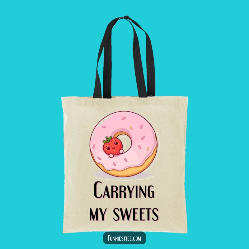 Funny Strawberry Donut Tote Bag - Adorable Dessert Accessory Gift