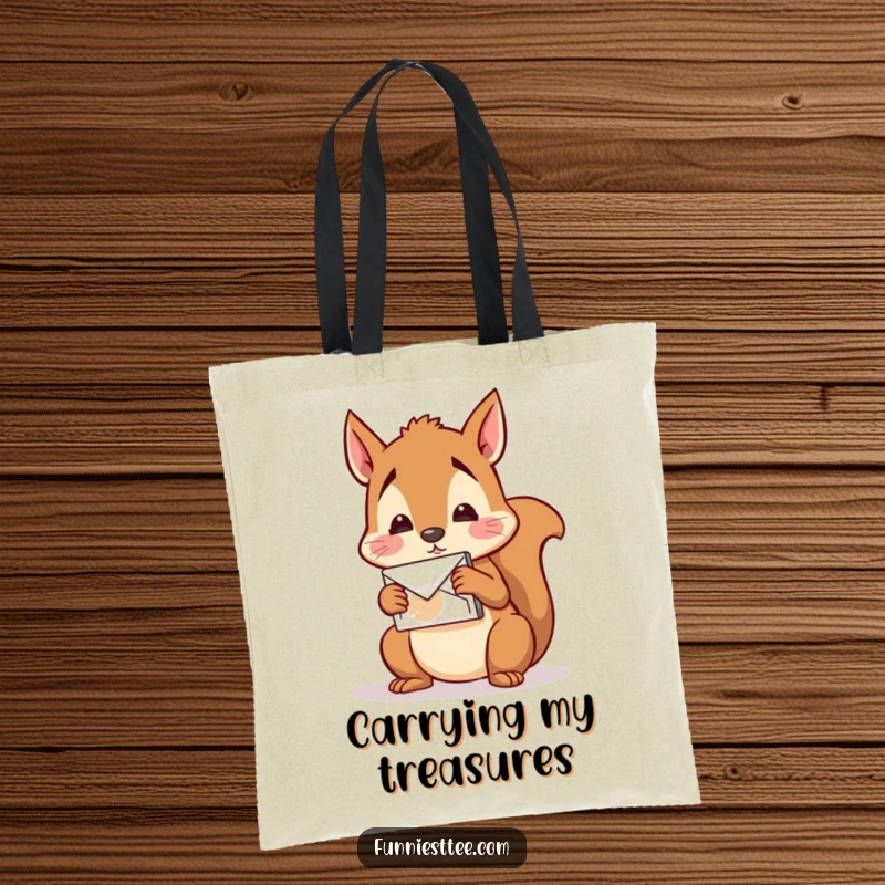 Funny Squirrel Mail Tote Bag: A confused squirrel tries to mail a nut to itself, a spacious and funny bag.