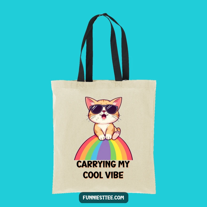 Funny Cat Rainbow Sunglasses Tote Bag: Carry Your Cool